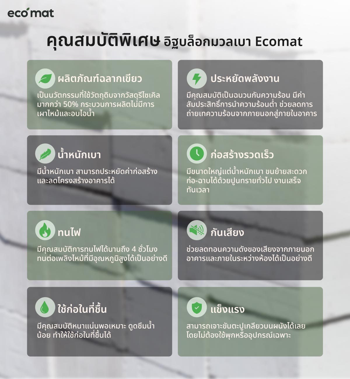 Ecomat อิฐบล็อกเบา นวัตกรรมวัสดุก่อผนังประหยัดพลังงานที่ยั่งยืน